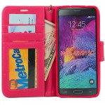 Wholesale Samsung Galaxy Note 4 Quilted Flip Leather Wallet Case w Stand and Strap (Hot Pink)